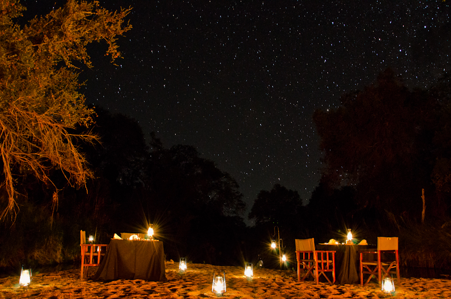 <p>At Little Bush Camp at Sabi Sabi, guests can enjoy the unforgettable experience of dining under the stars.</p>
